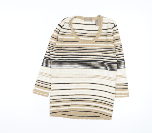 i.e. Women’s Beige Striped Scoop Neck 3/4 Sleeve Pullover Jumper Size S