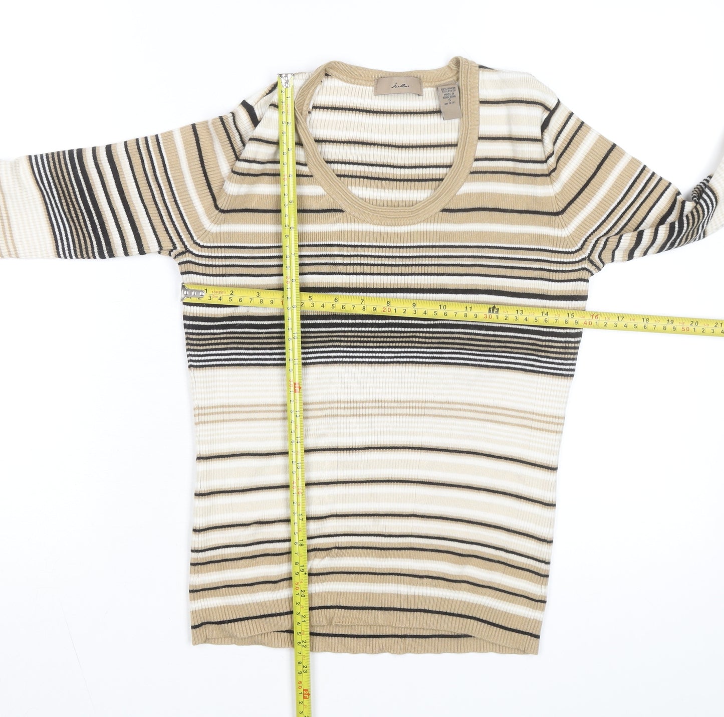 i.e. Women’s Beige Striped Scoop Neck 3/4 Sleeve Pullover Jumper Size S