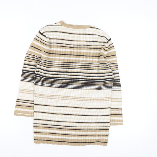 i.e. Women’s Beige Striped Scoop Neck 3/4 Sleeve Pullover Jumper Size S
