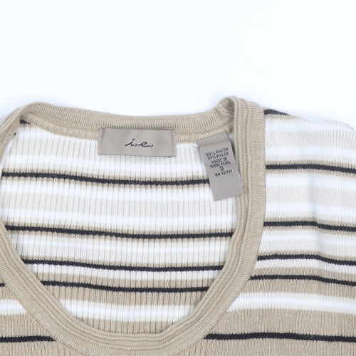 i.e. Women’s Beige Striped Scoop Neck 3/4 Sleeve Pullover Jumper Size S