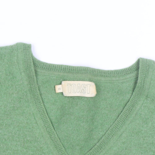 Toast Womens Green V-Neck Cashmere Jumper Size 10