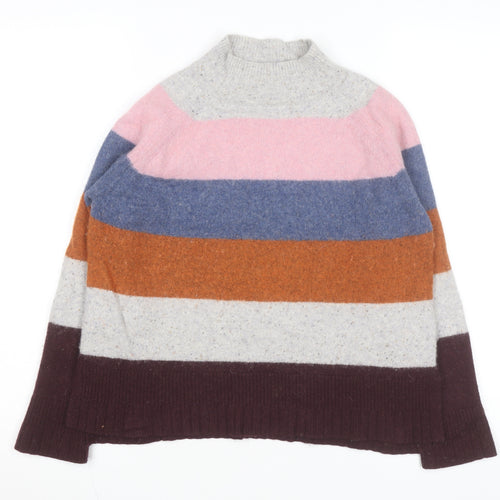 White Stuff Women's Multicoloured Striped Wool Blend Mock Neck Jumper UK 10