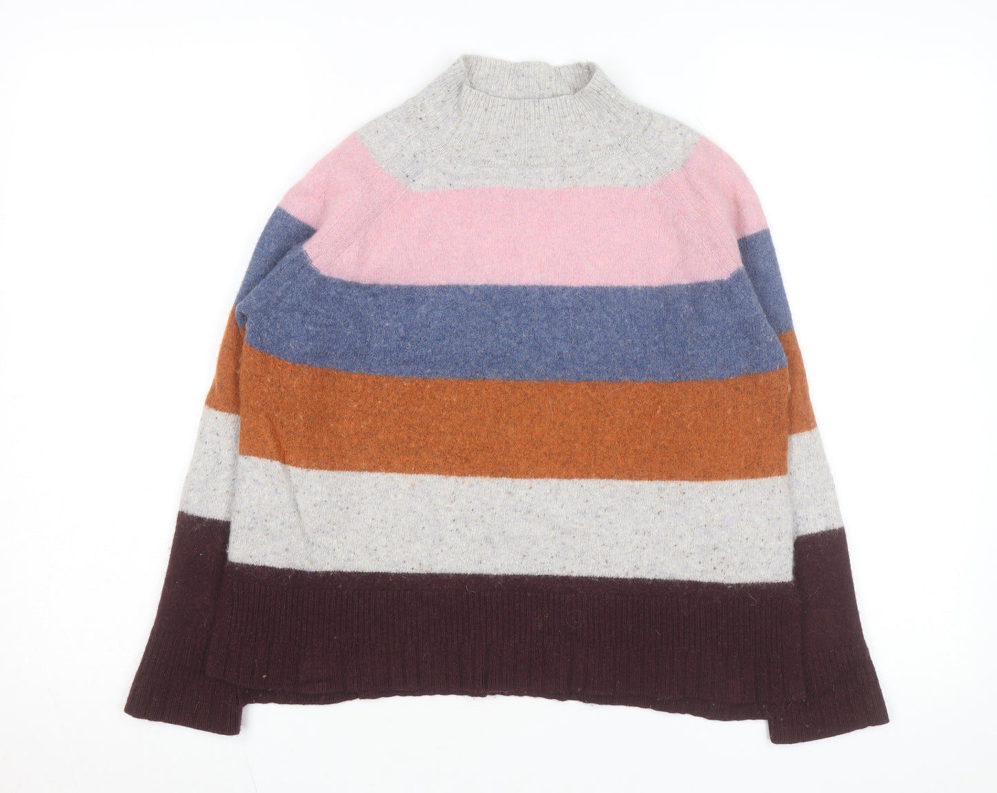 White Stuff Women's Multicoloured Striped Wool Blend Mock Neck Jumper UK 10