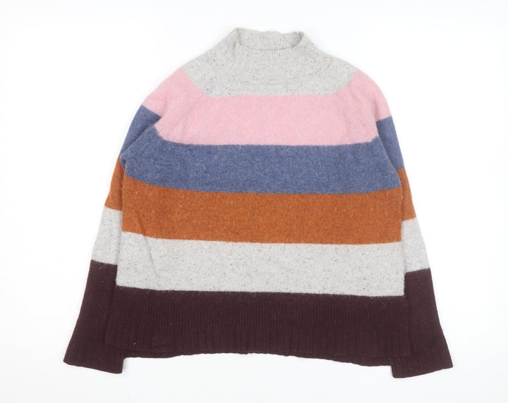 White Stuff Women's Multicoloured Striped Wool Blend Mock Neck Jumper UK 10