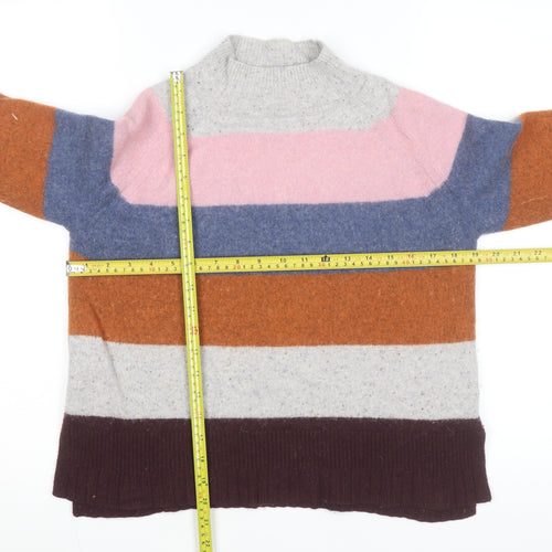 White Stuff Women's Multicoloured Striped Wool Blend Mock Neck Jumper UK 10