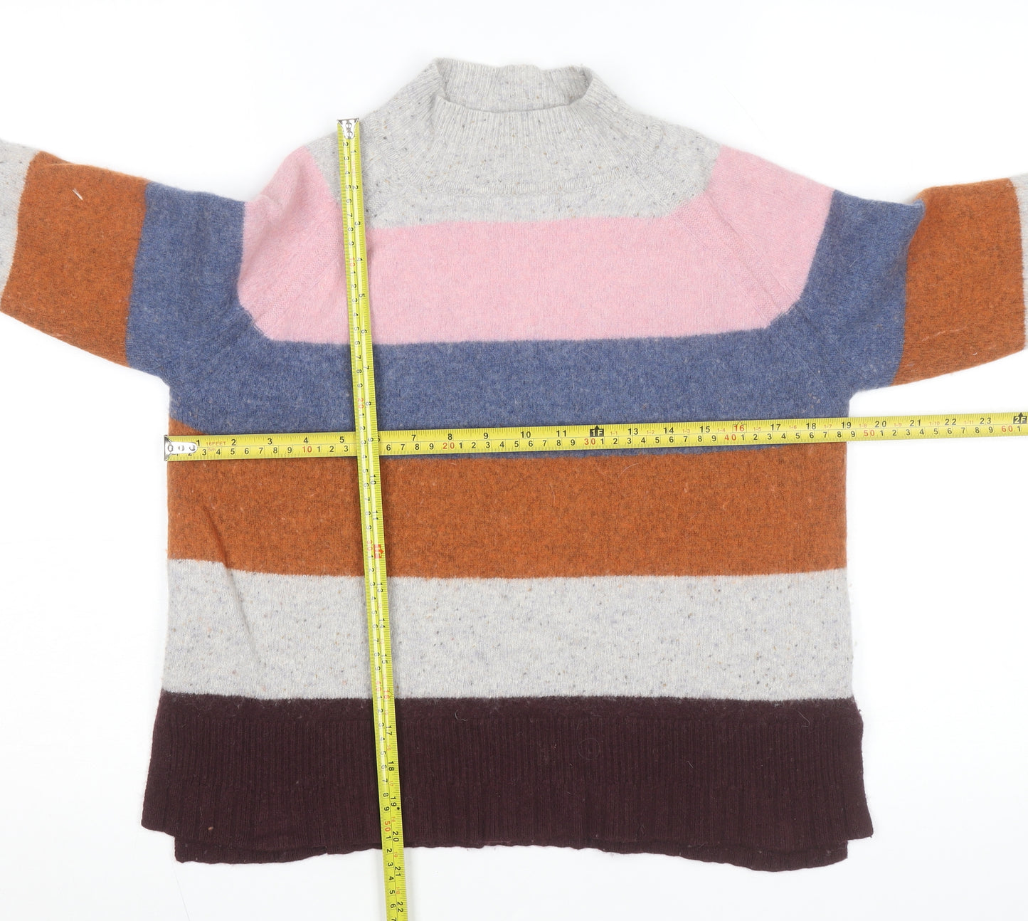 White Stuff Women's Multicoloured Striped Wool Blend Mock Neck Jumper UK 10