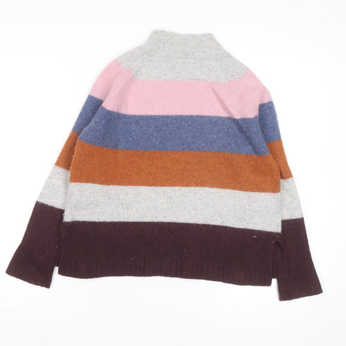 White Stuff Women's Multicoloured Striped Wool Blend Mock Neck Jumper UK 10