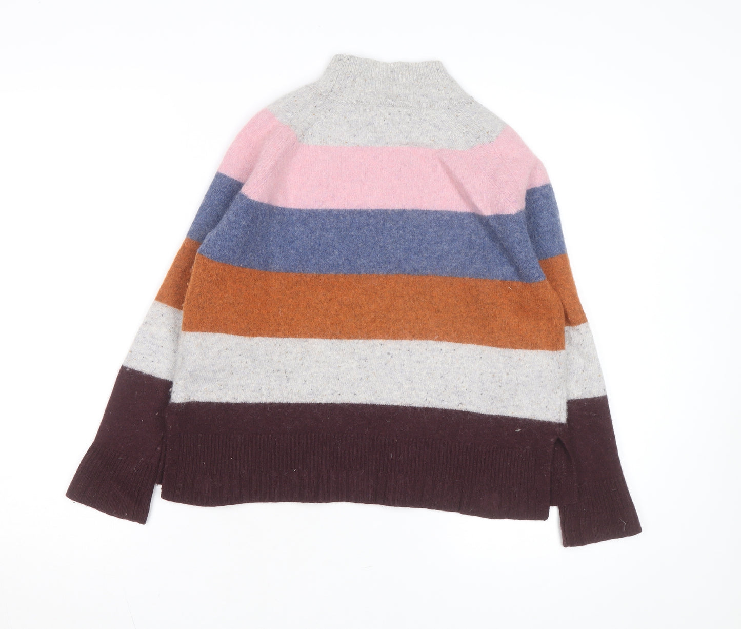 White Stuff Women's Multicoloured Striped Wool Blend Mock Neck Jumper UK 10