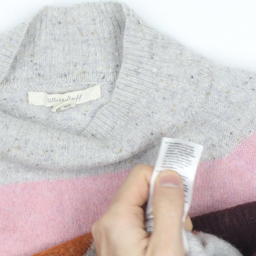 White Stuff Women's Multicoloured Striped Wool Blend Mock Neck Jumper UK 10