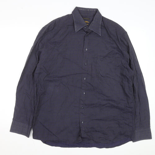 Jack Lipson Signature Men's Blue Geometric Cotton Long Sleeve Shirt L