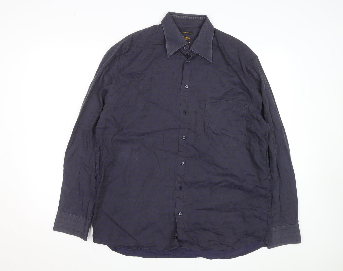 Jack Lipson Signature Men's Blue Geometric Cotton Long Sleeve Shirt L