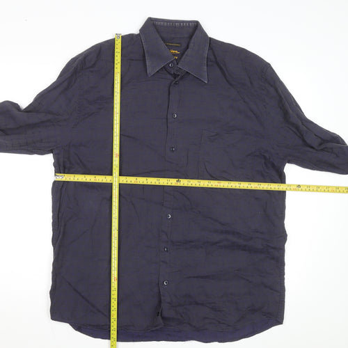 Jack Lipson Signature Men's Blue Geometric Cotton Long Sleeve Shirt L