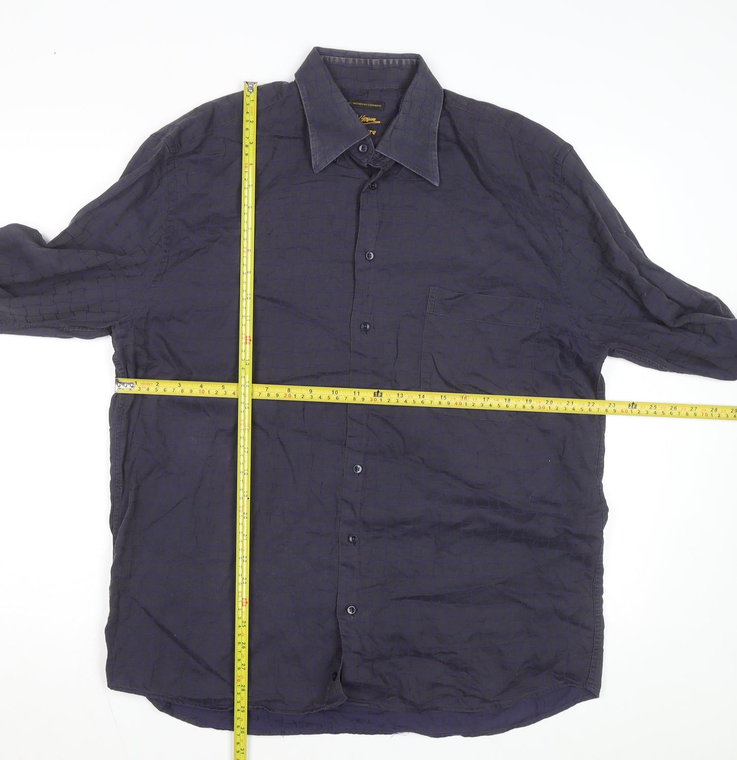 Jack Lipson Signature Men's Blue Geometric Cotton Long Sleeve Shirt L