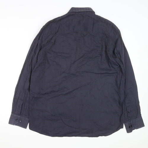 Jack Lipson Signature Men's Blue Geometric Cotton Long Sleeve Shirt L