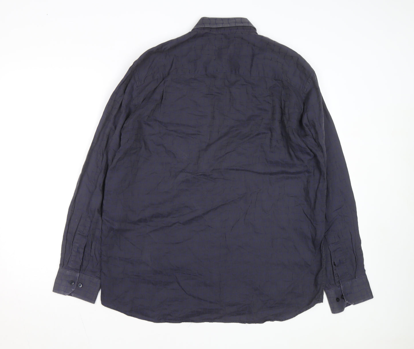 Jack Lipson Signature Men's Blue Geometric Cotton Long Sleeve Shirt L
