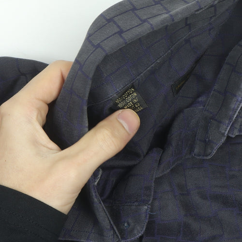 Jack Lipson Signature Men's Blue Geometric Cotton Long Sleeve Shirt L