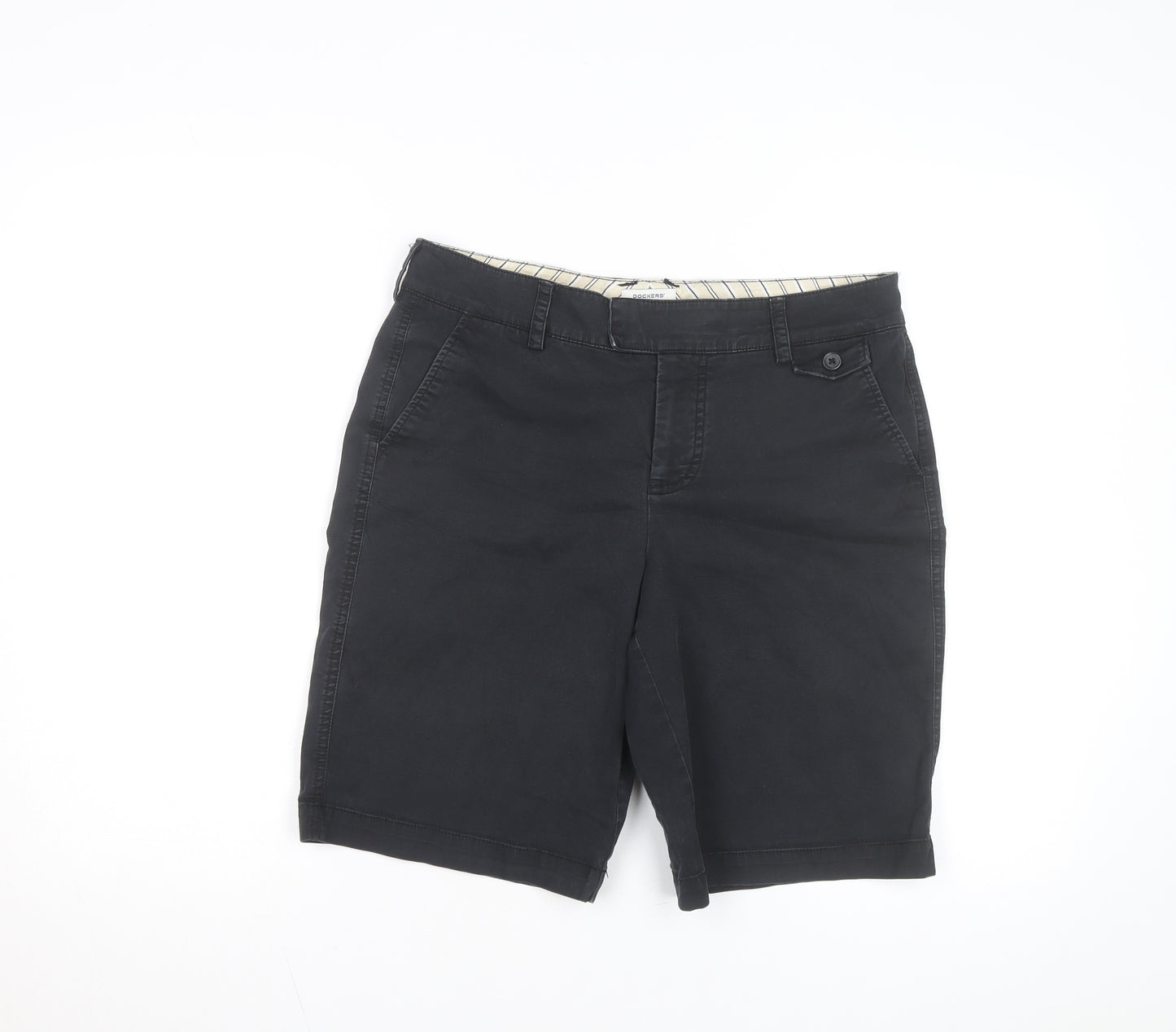 Dockers Womens Black Chino Shorts Size 12 Mid Rise Stretch Twill
