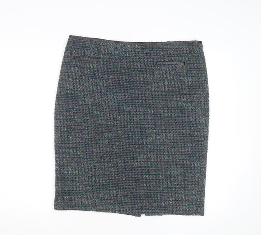 Marks and Spencer Women Blue Tweed Knee Length Wool Blend Pencil Skirt Size 16