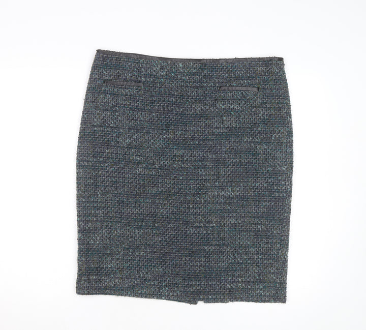 Marks and Spencer Women Blue Tweed Knee Length Wool Blend Pencil Skirt Size 16