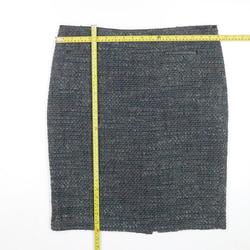 Marks and Spencer Women Blue Tweed Knee Length Wool Blend Pencil Skirt Size 16