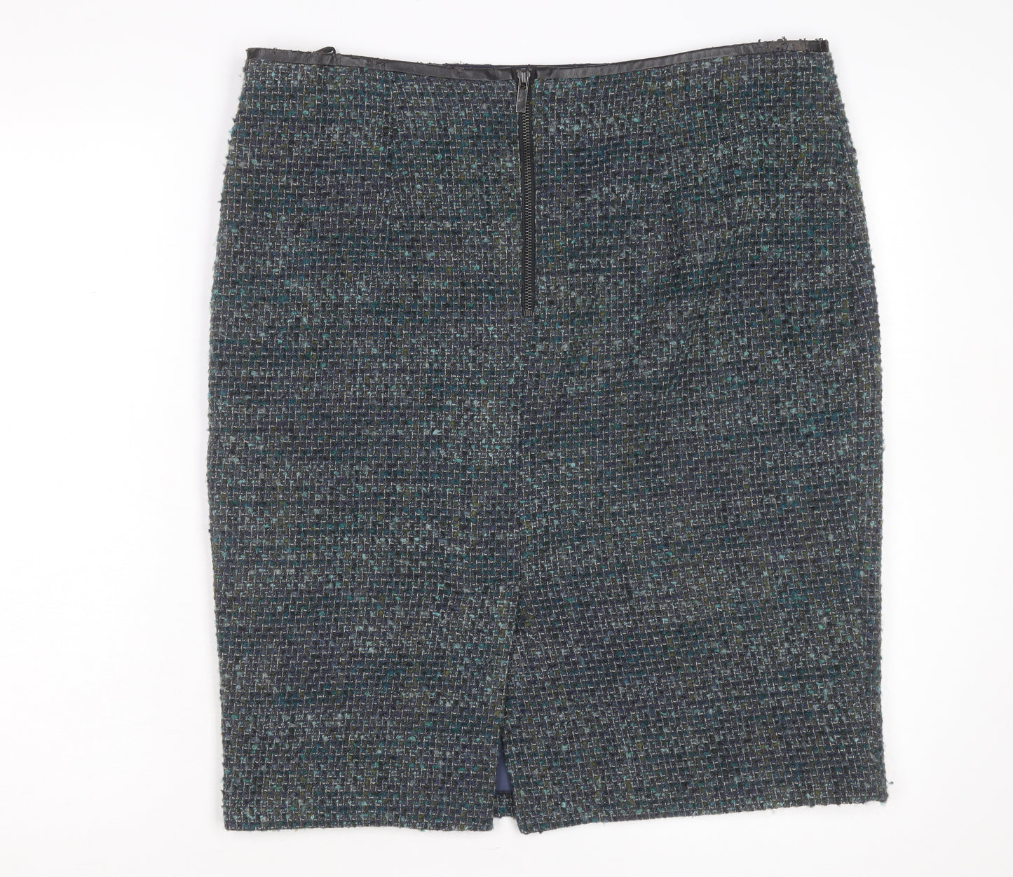 Marks and Spencer Women Blue Tweed Knee Length Wool Blend Pencil Skirt Size 16
