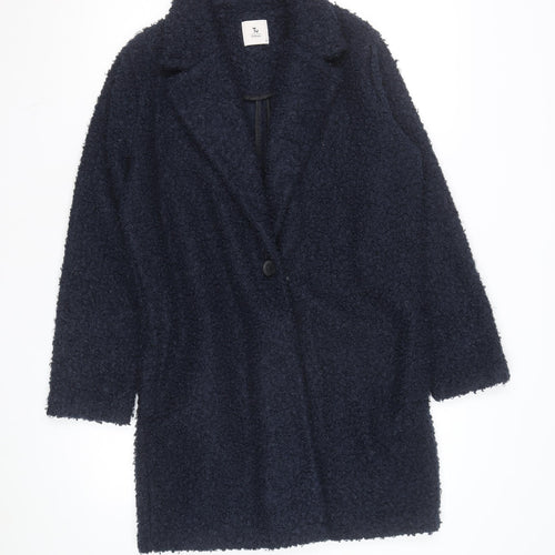 Tu Women Blue Boucle Mid-Length Overcoat Size 8