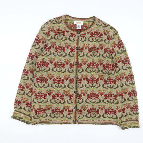 Talbots Women’s Beige Floral Wool Blend Button Cardigan Size M