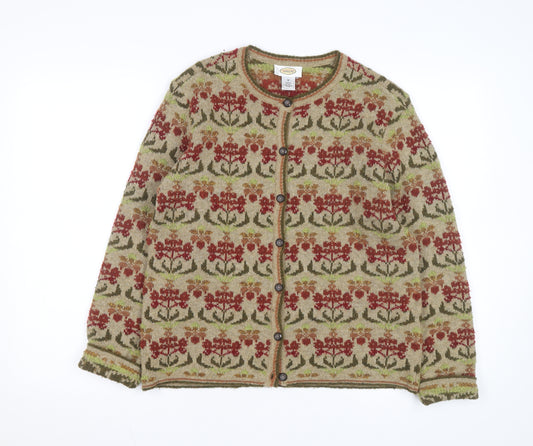 Talbots Women’s Beige Floral Wool Blend Button Cardigan Size M