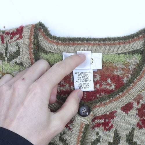 Talbots Women’s Beige Floral Wool Blend Button Cardigan Size M