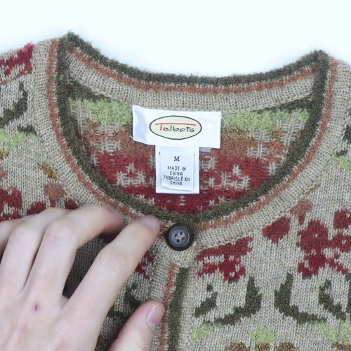 Talbots Women’s Beige Floral Wool Blend Button Cardigan Size M