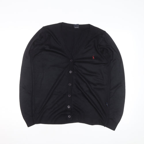 Ralph Lauren Men's Black Cotton V-Neck Cardigan M