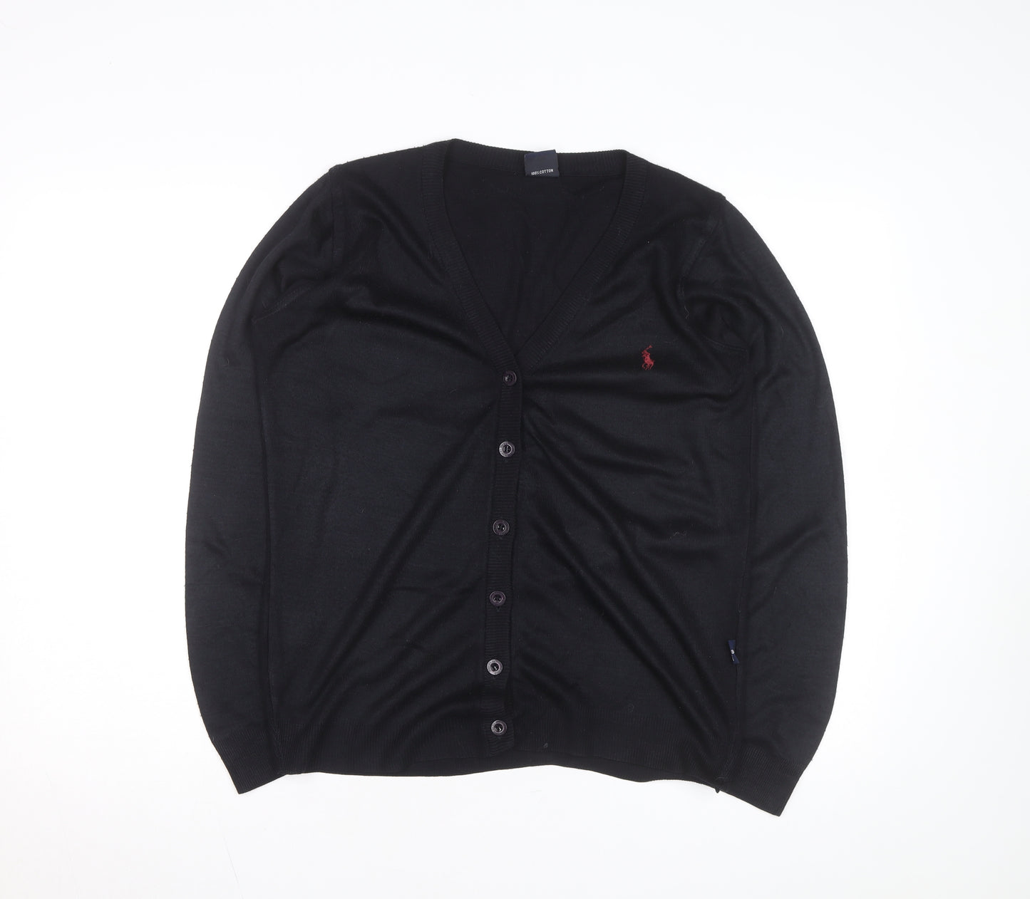Ralph Lauren Men's Black Cotton V-Neck Cardigan M