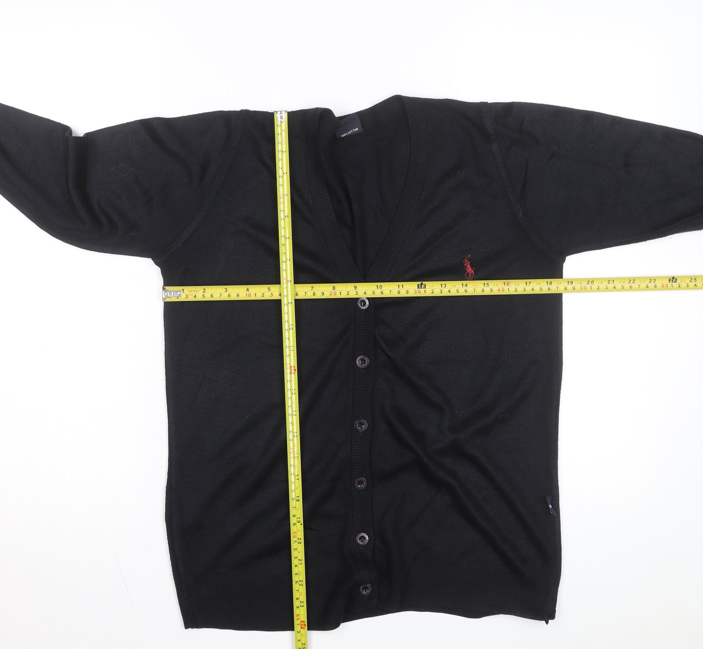 Ralph Lauren Men's Black Cotton V-Neck Cardigan M