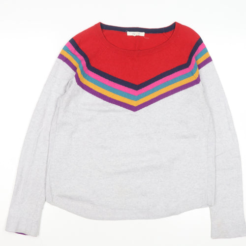 White Stuff Women's Grey Multi Stripe Jumper Size 12 Wool Blend