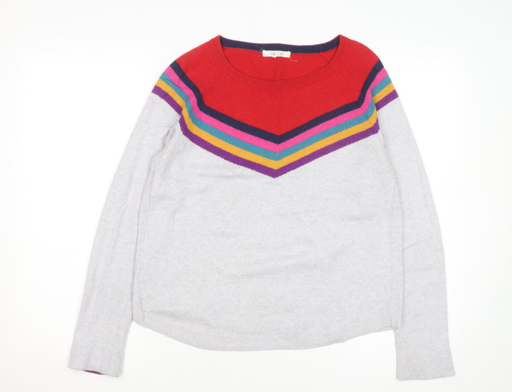 White Stuff Women's Grey Multi Stripe Jumper Size 12 Wool Blend