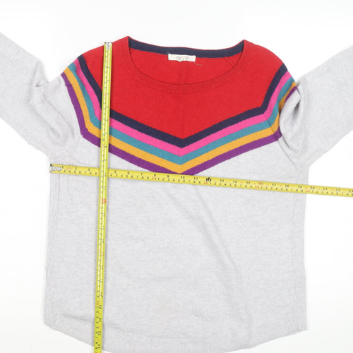 White Stuff Women's Grey Multi Stripe Jumper Size 12 Wool Blend