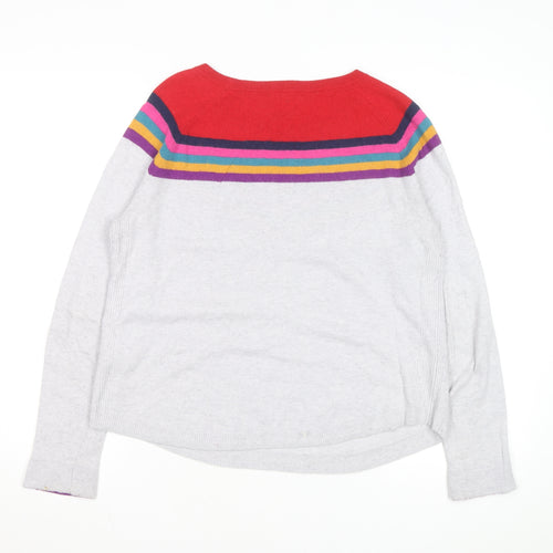 White Stuff Women's Grey Multi Stripe Jumper Size 12 Wool Blend