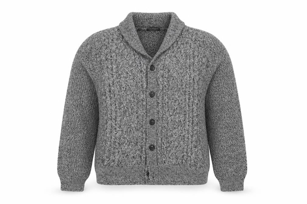 Front view of Primark women’s grey cable-knit button cardigan xl
