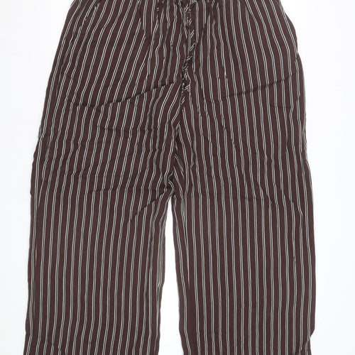 Marks and Spencer Womens Brown Striped Cropped Wide-Leg Trousers Size 14