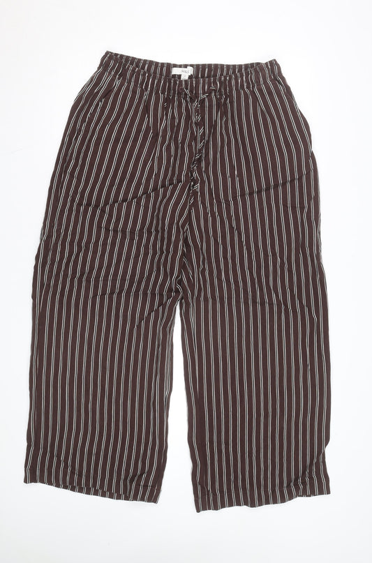Marks and Spencer Womens Brown Striped Cropped Wide-Leg Trousers Size 14