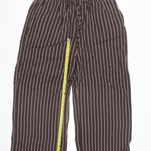 Marks and Spencer Womens Brown Striped Cropped Wide-Leg Trousers Size 14