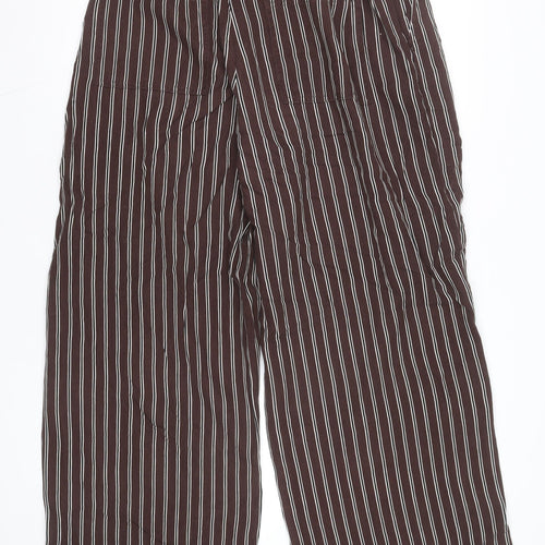 Marks and Spencer Womens Brown Striped Cropped Wide-Leg Trousers Size 14