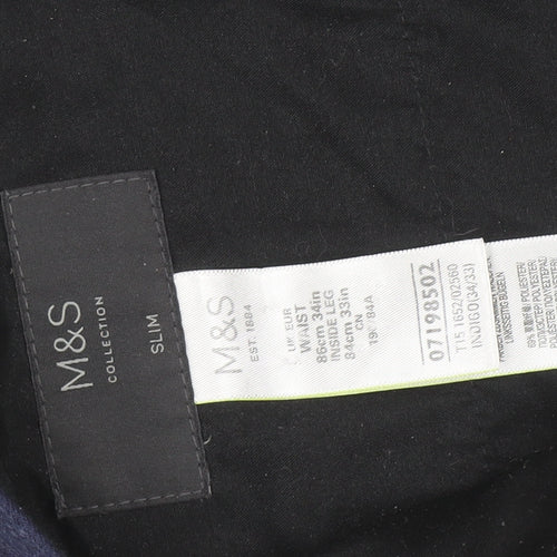 Marks and Spencer Men's Blue Slim Fit Chino Trousers 34W 31L