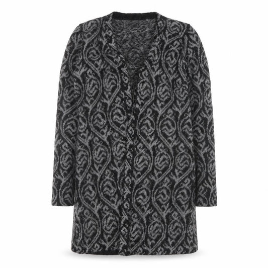Front view of Alpaca Fashion Women's Grey Geometric Long Sleeve Cardigan M