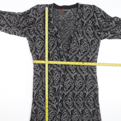 Alpaca Fashion Women's Grey Geometric Long Sleeve Cardigan M