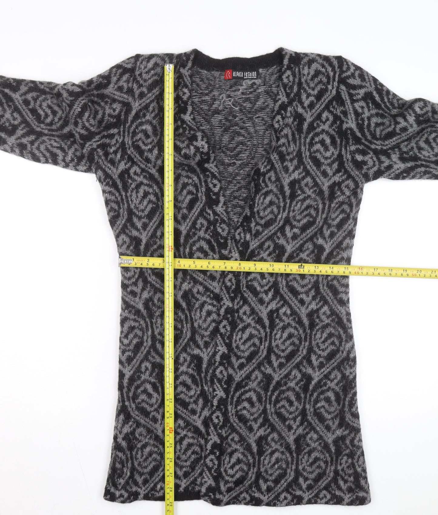 Alpaca Fashion Women's Grey Geometric Long Sleeve Cardigan M