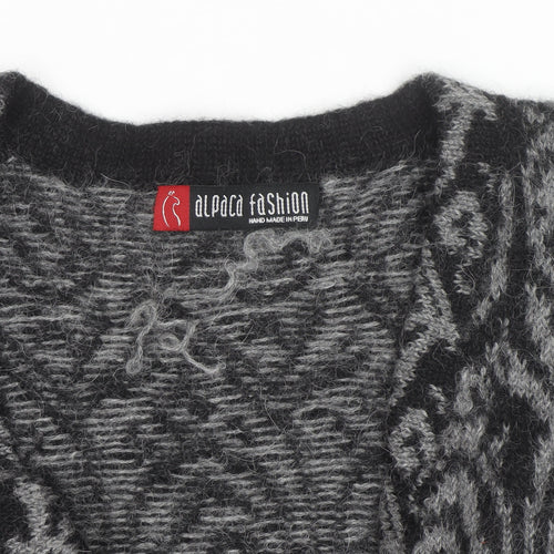Alpaca Fashion Women's Grey Geometric Long Sleeve Cardigan M