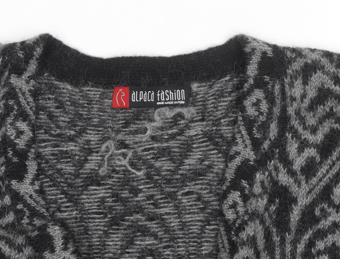 Alpaca Fashion Women's Grey Geometric Long Sleeve Cardigan M