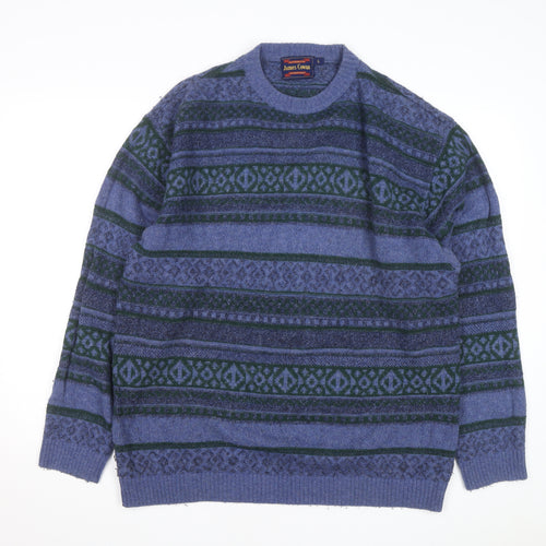 James Cowan Men's Blue Fair Isle Wool Blend Jumper L