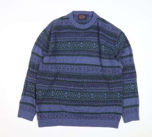 James Cowan Men's Blue Fair Isle Wool Blend Jumper L